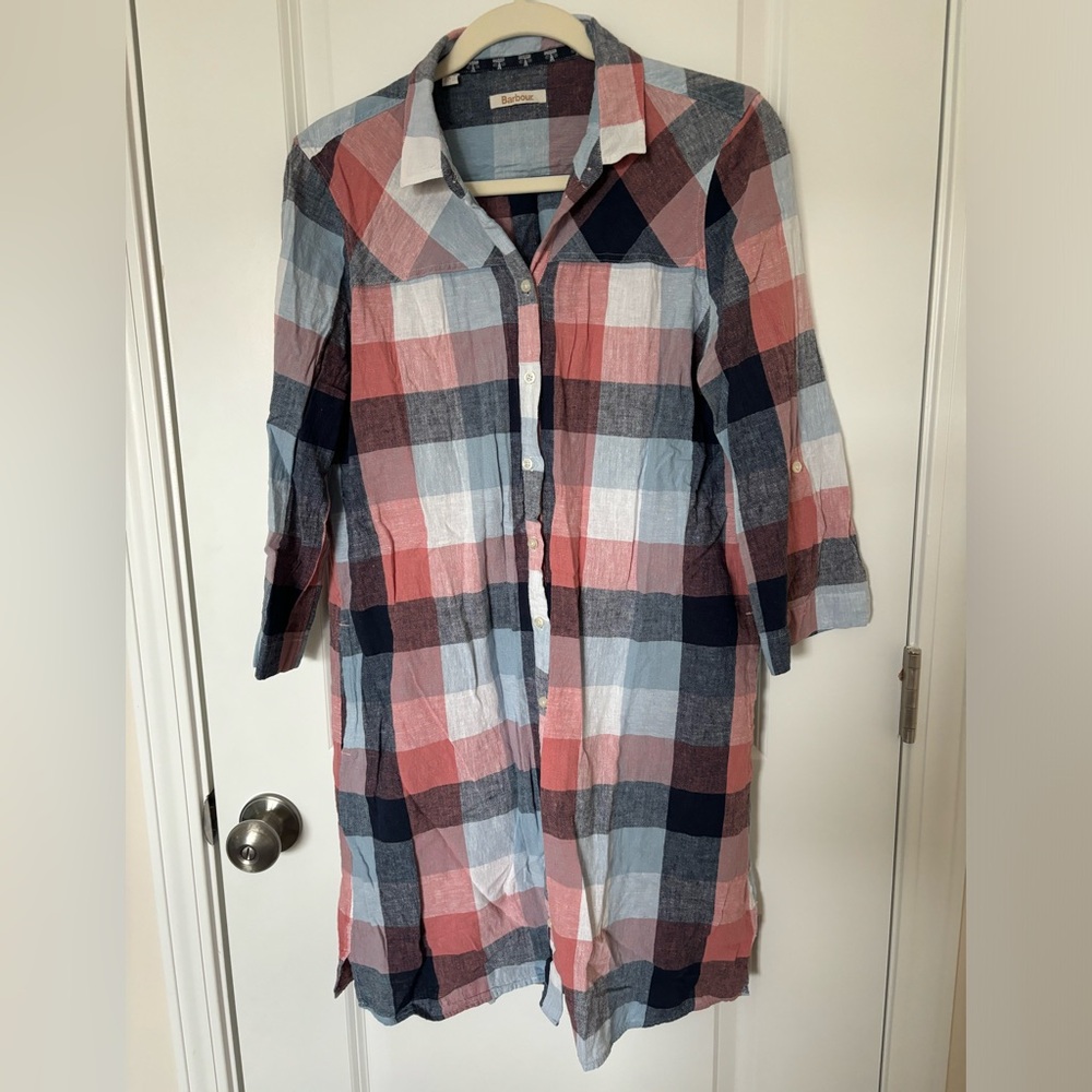 EUC Barbour Red, White, and Blue Button Up Shirt Dress